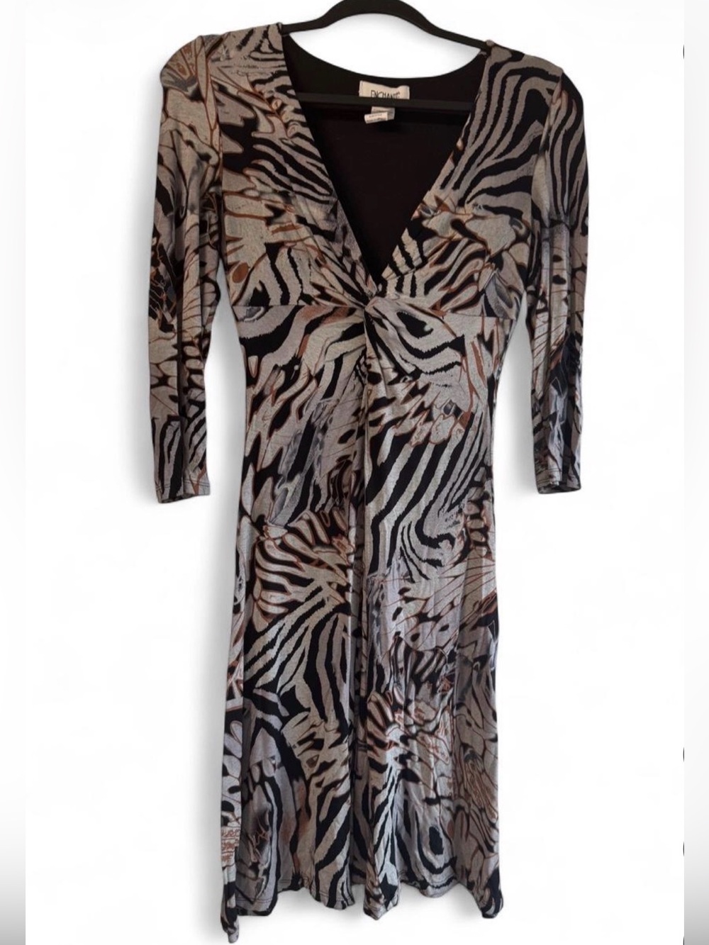 Enchante V-Neck Zebra Print Dress - Black & Brown